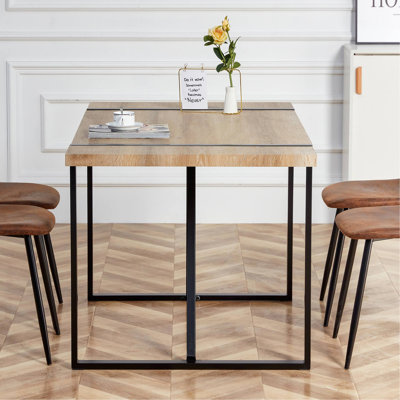 Rustic Industrial Rectangular Wood Dining Table For 4-6 Person, With 1.5" Thick Engineered Wood color Tabletop and Black Metal Legs,Desk For Kitchen D