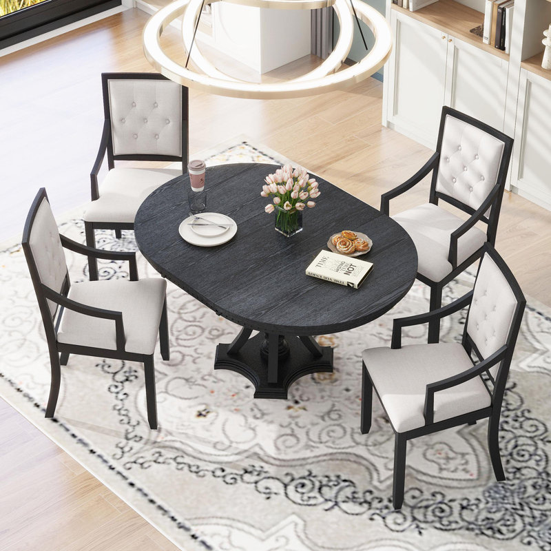 Bowlds Retro 5-piece Dining Set Extendable Round Table and 4 Chairs,Round Table Top with Leaf,dining table set,dining room set