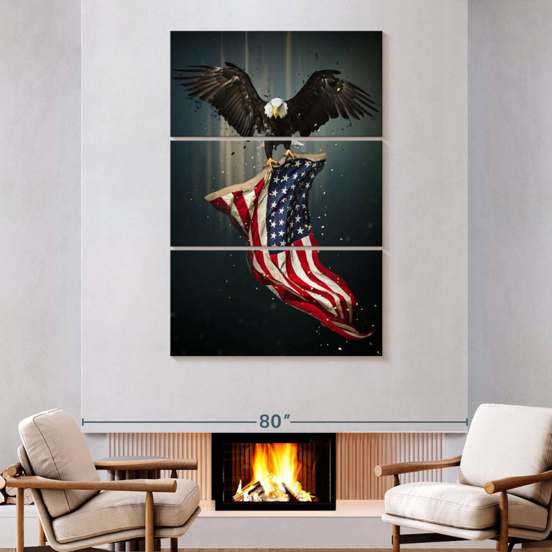 Borges Eagle And American Flag, 74" H x 48" W