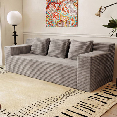 3-Seater Corduroy Sofa with Deep Seats - No Assembly
