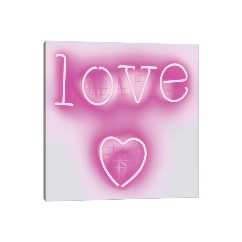 Neon Love Heart Pink On White by Hailey Carr - Wrapped Canvas Print, 93.98 cm H x 93.98 cm W x 1.91 cm D
