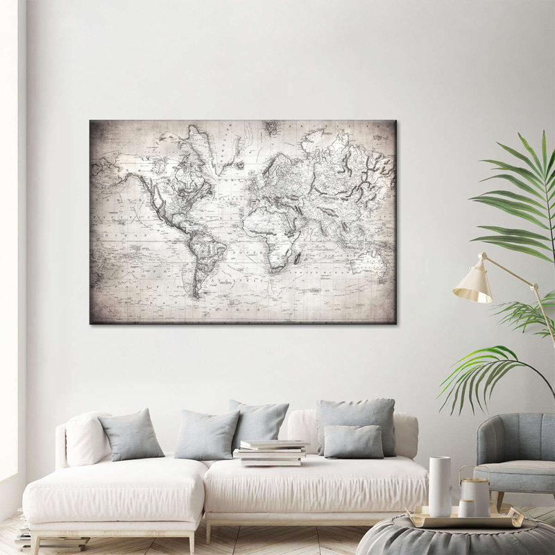 Carte du monde simple sur toile, ensemble de 3 pièces, H 50 po x l 32 po x P 1,25 po