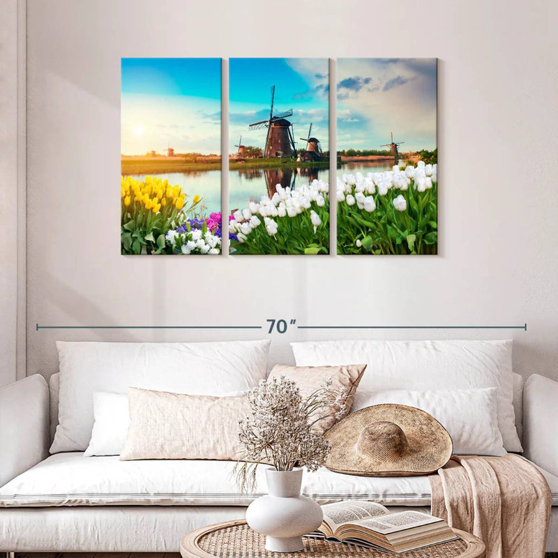 Nicci Scenic Windmills And Tulips, H 28 po x l 45 po