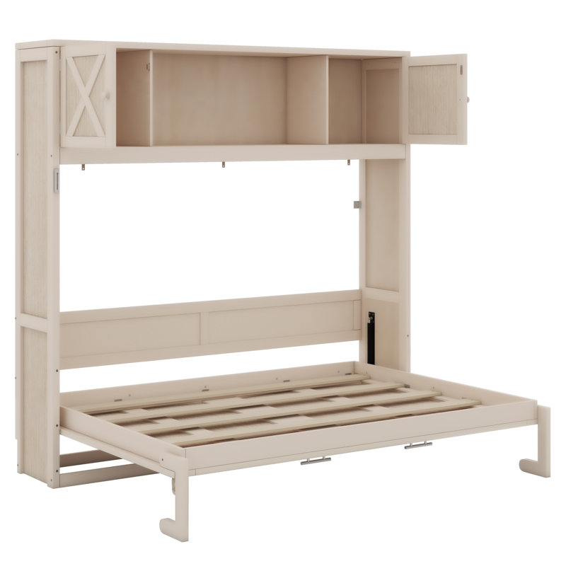 Lit escamotable multiusage avec armoires de rangement, Beige