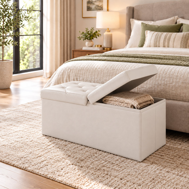 Banc ottoman de rangement pliable avec espace de rangement, repose-pieds en similicuir, peut supporter jusqu'à 300 kg, idéal pour le salon ou la chambre.