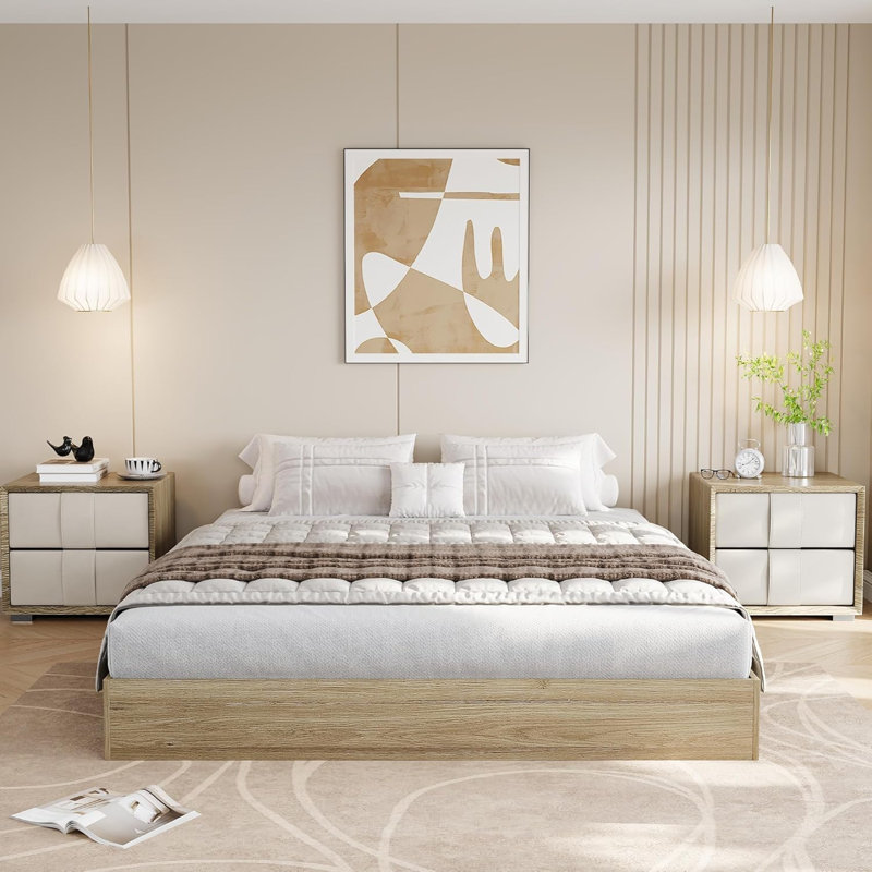 Solid Wood Platform Bed Frame, Floor-Standing Bed with Sturdy Slats, Full/Twin/King/California King/Twin-XL, Modern Minimalist Design