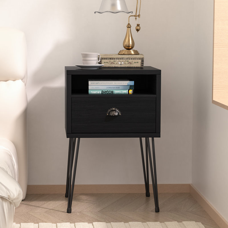 Adra 15.7'' W Metal Nightstand, Black