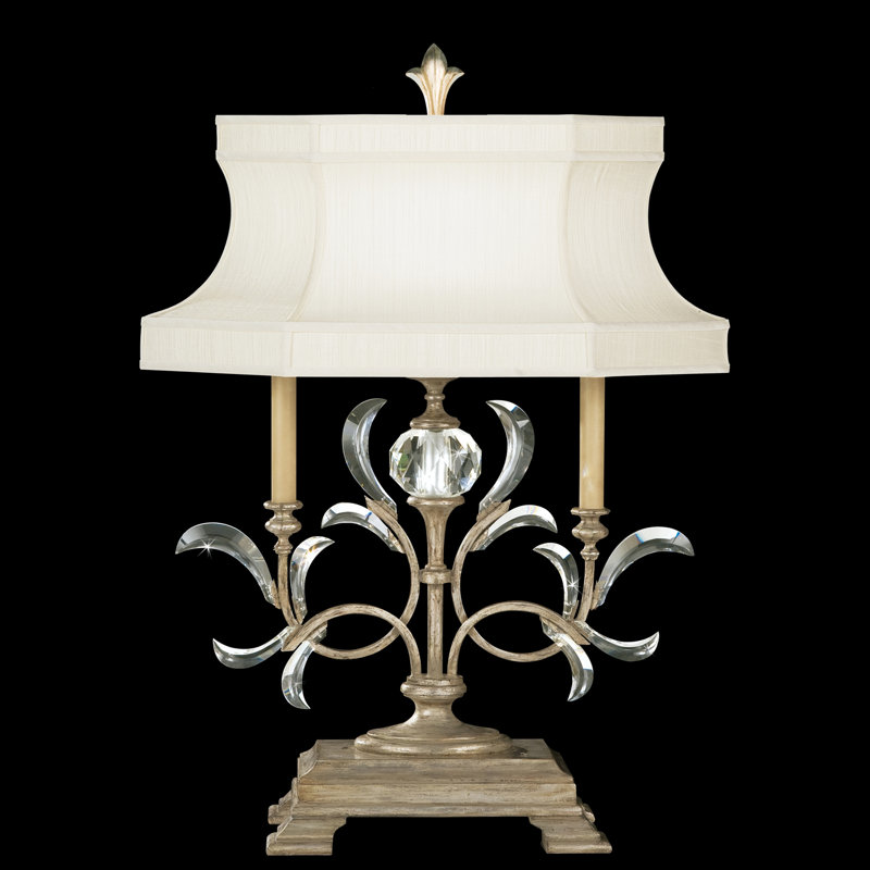 Adjustable Silver 34" Table Lamp with Beveled Arcs