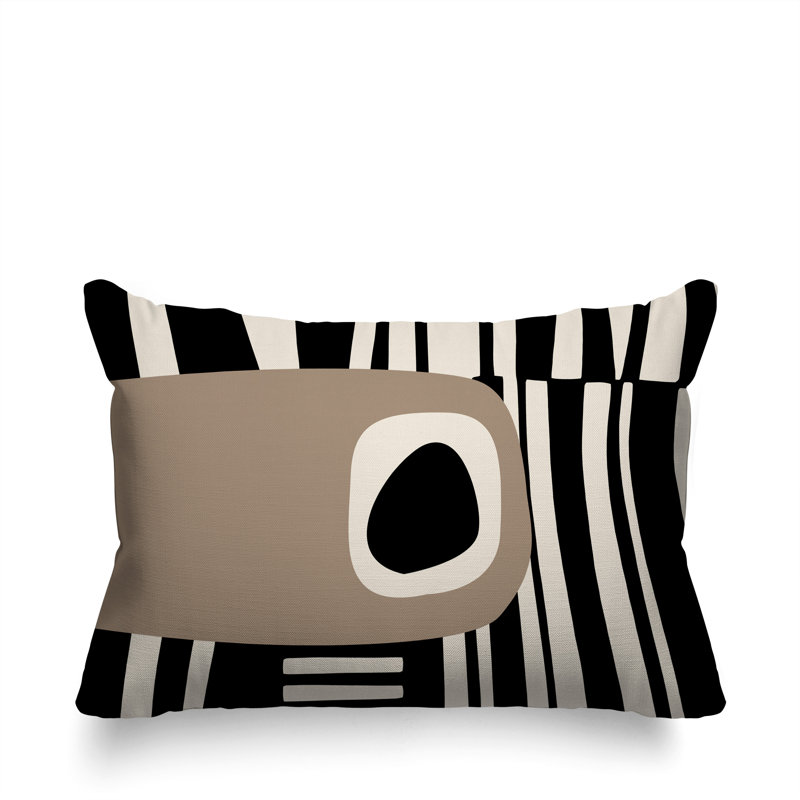 Oreiller rectangulaire réversible intérieur / extérieur Jina, H 18 po x l 25 po, Beige / noir / blanc cassé