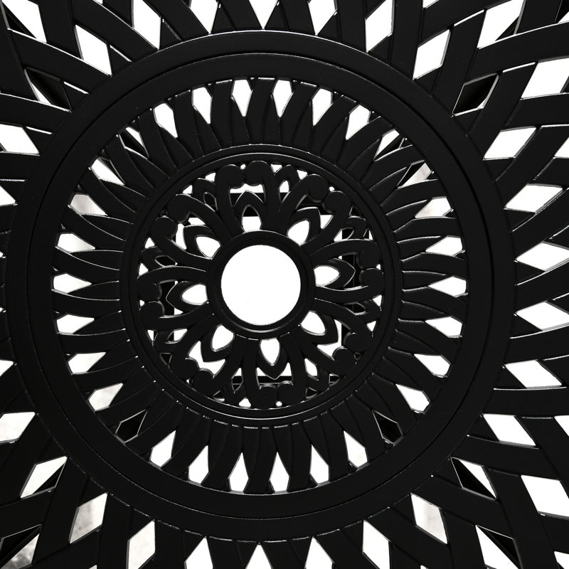 Table de salle à manger ronde de 30 po avec trou pour parasol, table de bistro antique en fonte d'aluminium, finition noire, trou noir réglable pour la position des pieds, table d'extérieur. Structure rouillée, configuration de base stable