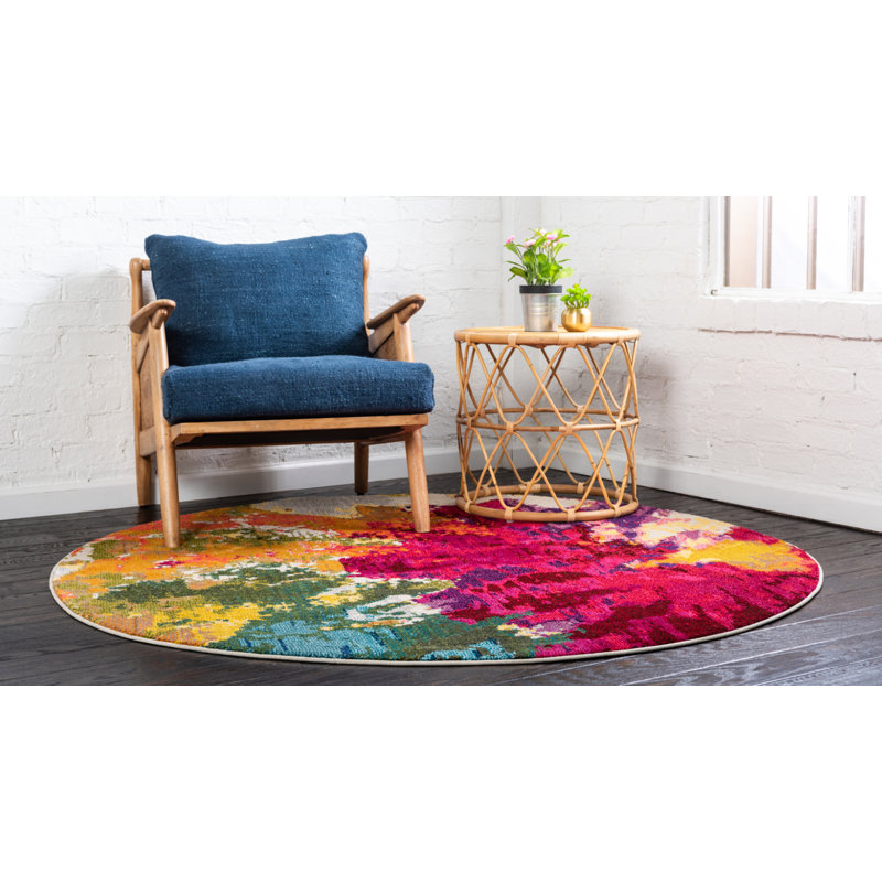 Rizer Washable Floral Indoor Rug, Round 6'1"