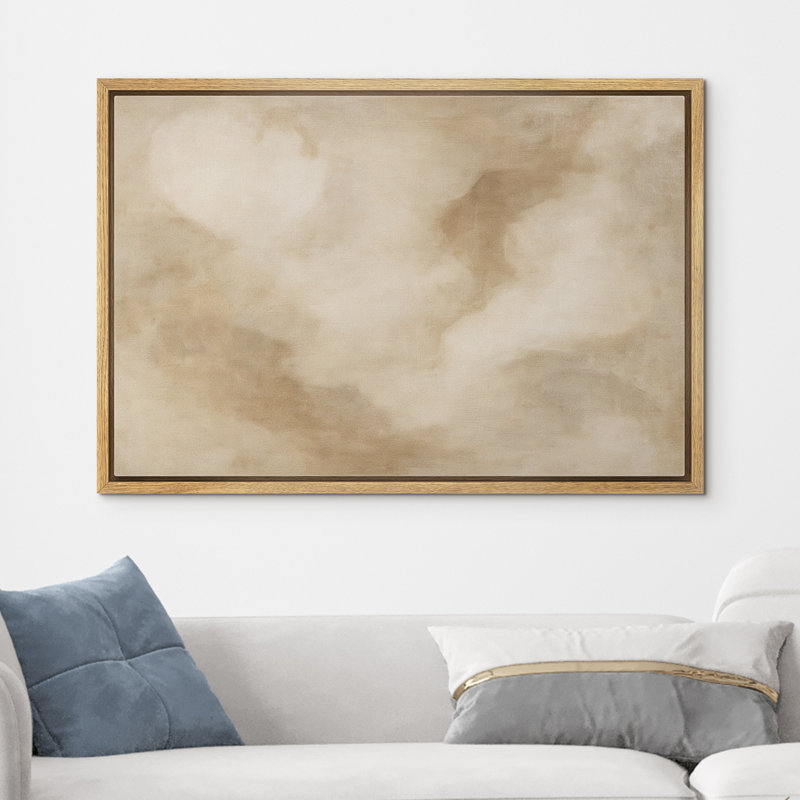 «Neutral Beige Abstract Cloudy Minimal Wall Art», reproduction d'art sur toile encadrée dans la chambre principale, Naturel