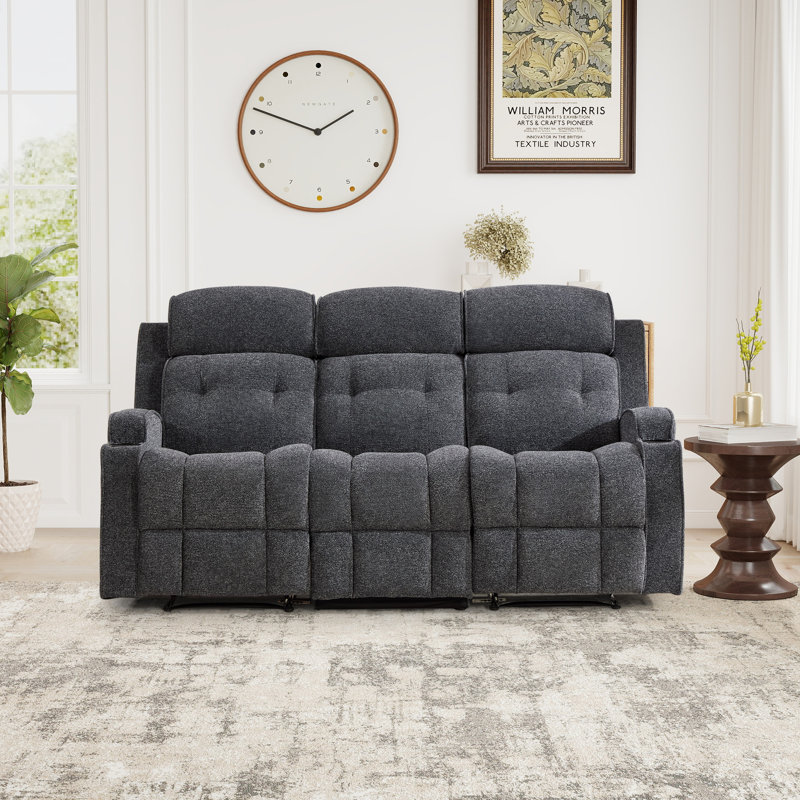 Canapé inclinable manuel large de 74,02 po avec deux porte-gobelets et revêtement en microfibre douce, Gris foncé
