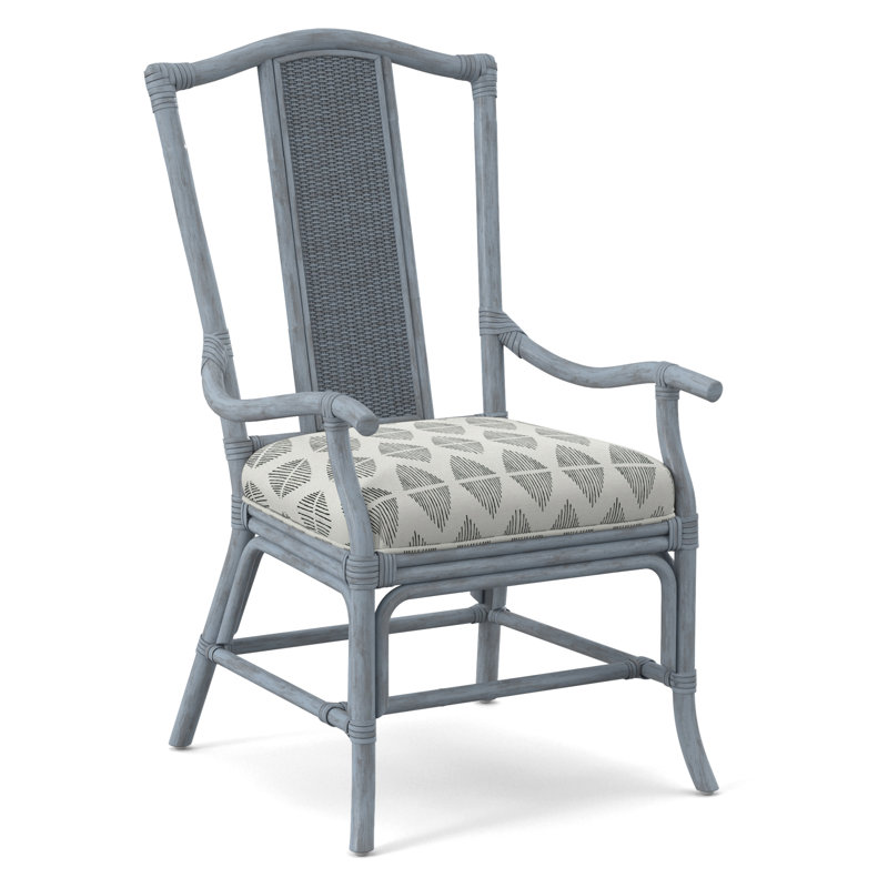 Drury Lane Slat Back Dining Arm Chair, White Performance Fabric; 0851-94, Sea Glass