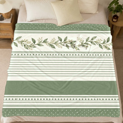 Couverture polaire à motif botanique (1 pièce) – Réversible ; chaud et confortable ; lavable à la machine ; idéal pour se détendre sur le divan ; parfaite pour la décoration intérieure et les activités de plein air ; une idée-cadeau attentionnée. Articles de literie et de sofa