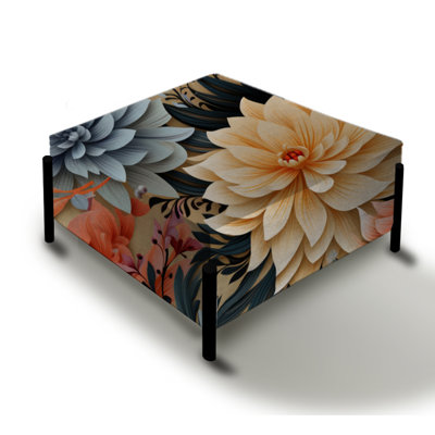 Multicolor Contemporary Fusion Floral Pattern - Floral Large Square Ottoman