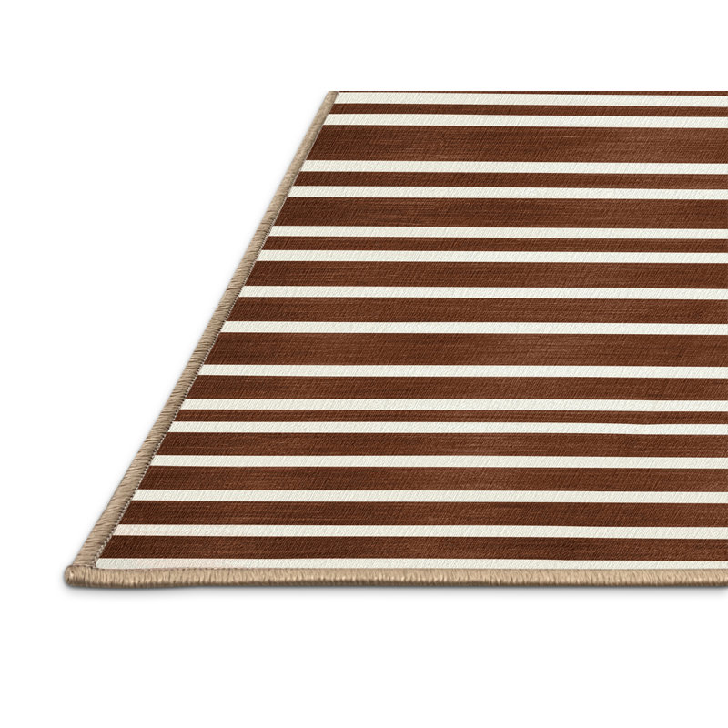 Machine Washable Horizontal Stripes Brown Area Rug, Square 7'