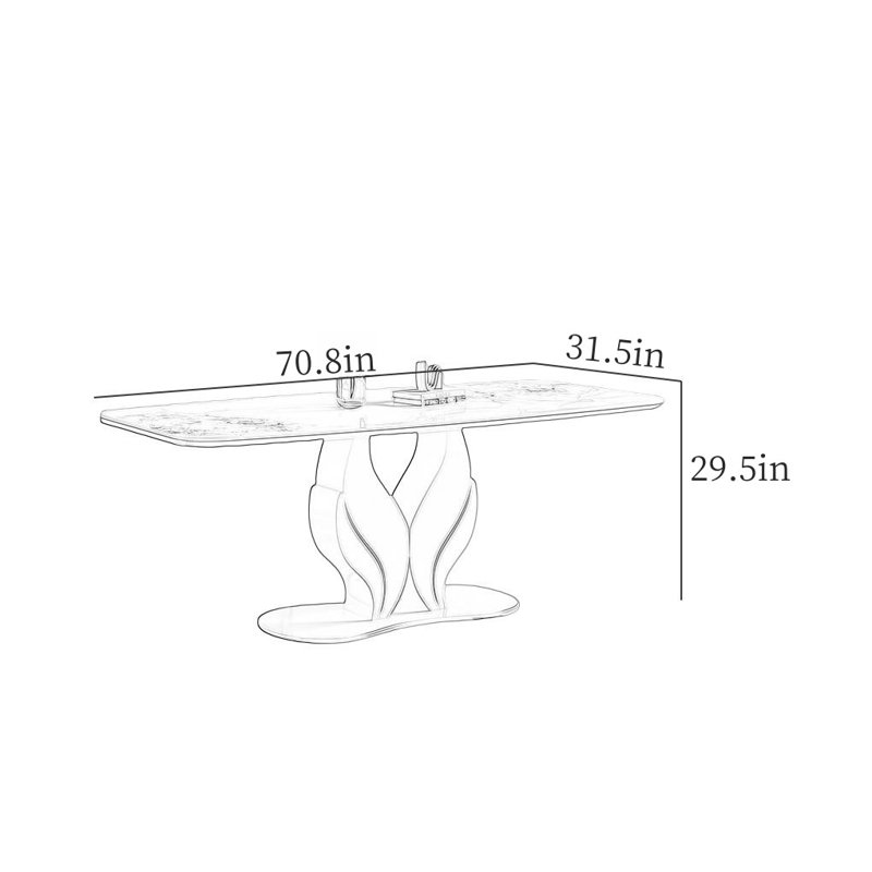 Creative Modern Rectangular Rock Slab Dining Table, 29.5”H x 70.8”L x 31.5”W