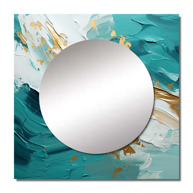 Morning Glory peinture or sur fond sarcelle - miroir mural Mid-Century moderne pour chambre à coucher, 23 po x 23 po