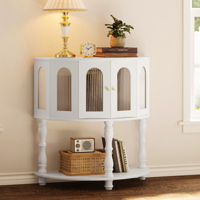 31.5''traditional Half Moon 2-tier Console Table With Storage Shelve & Glass Door