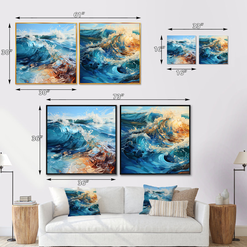 «Ocean Charm», ensemble de 2 collages carrés vifs, Toile tendue, H 16 po x l 33 po