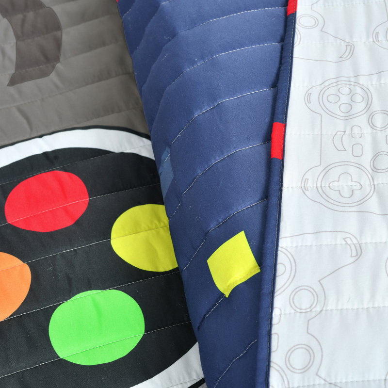 Navy Twin Reversible Boys' Video Game Quilt Set