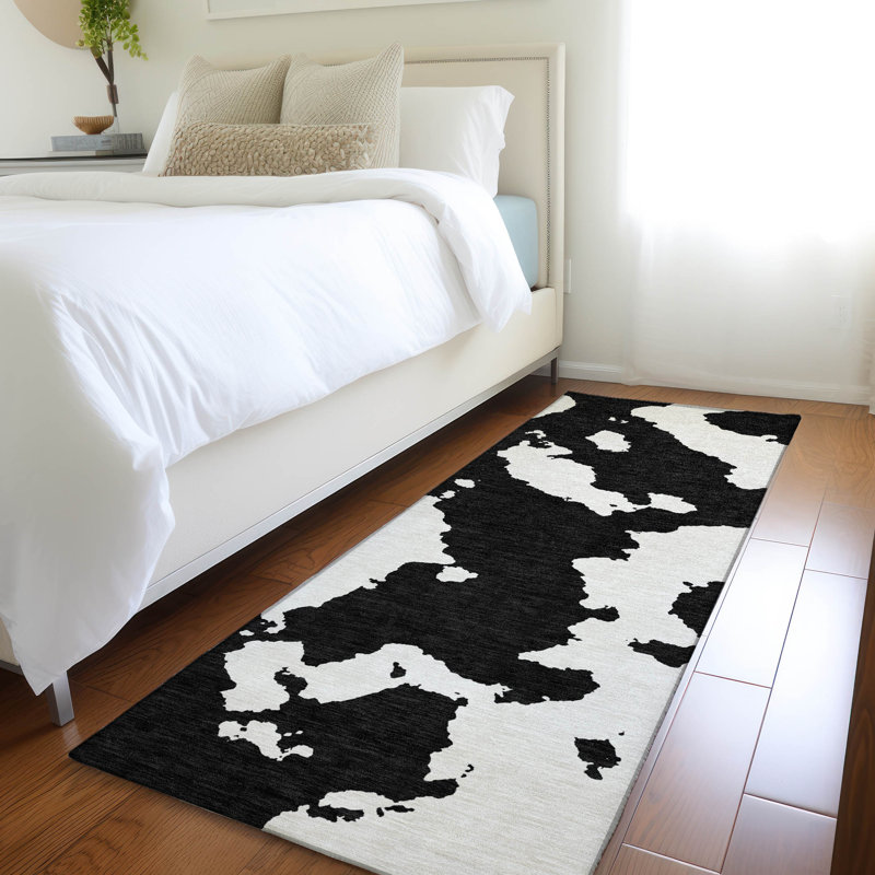 Premium Machine Washable Prisco Black Rug, Runner 2'3" x 7'6"
