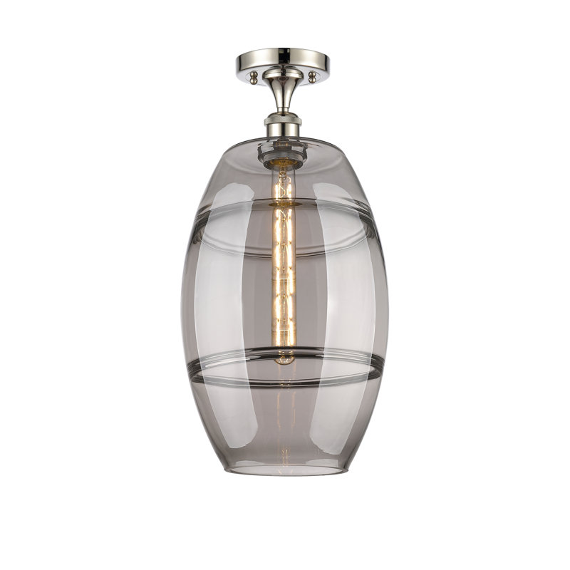 Plafonnier semi-encastré 1 lumière Ballston - Abiagael, Gris fumée clair, Nickel poli, H 19,75 po x l 10 po x P 10 po