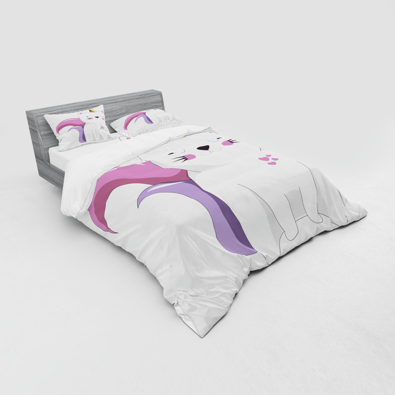 Ensemble de housse de couette à chat licorne, Housse de couette grand + 3 pièces supplémentair