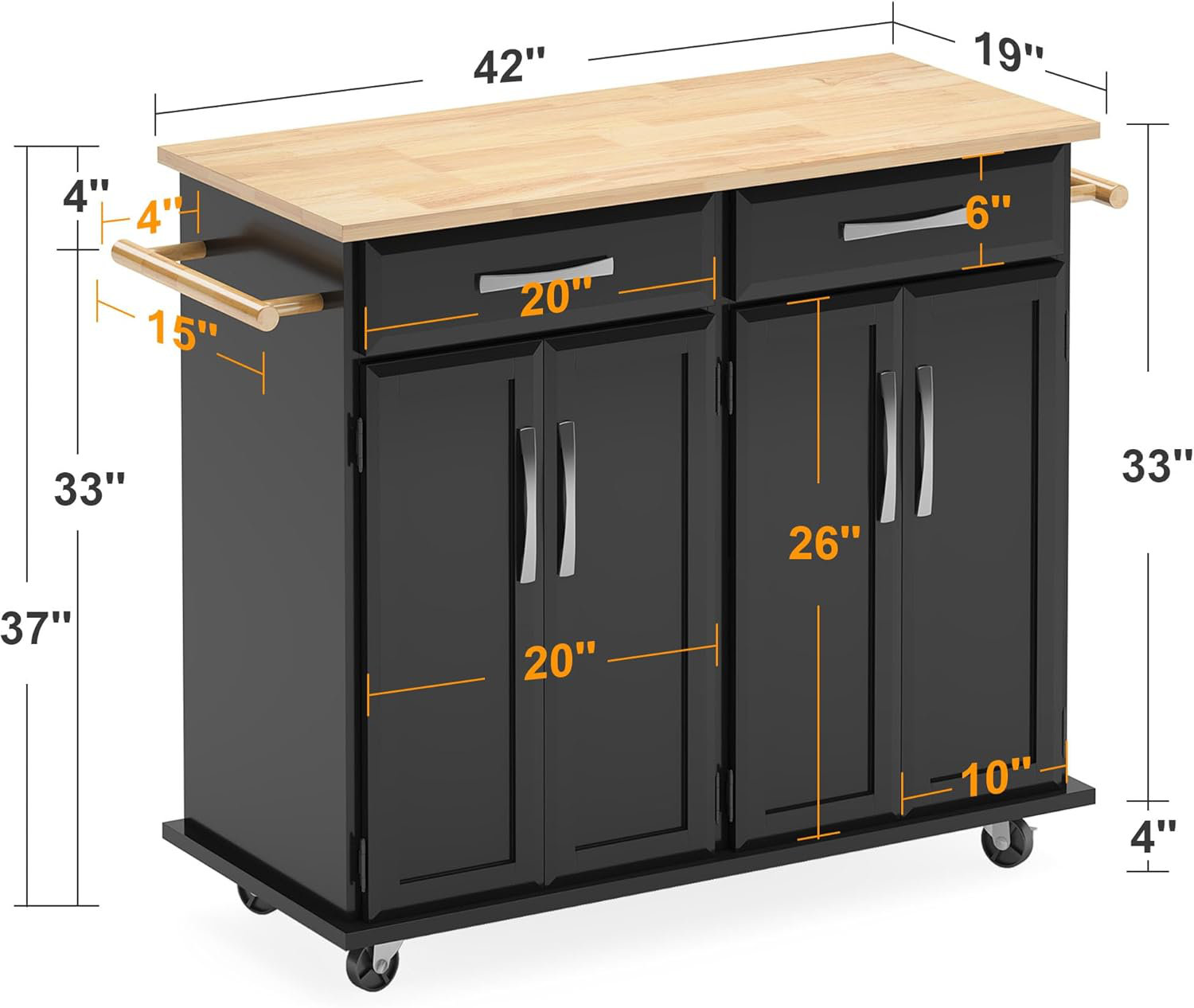 Latitude Run® Kitchen Island Cart With Large Countertop, Storage ...