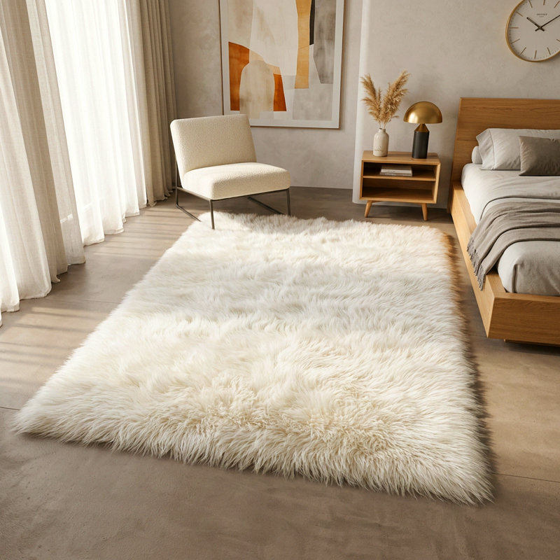 Stylish Greek Flokati Rug. wool pile. Natural wool area rug., Rectangle 4' x 6'
