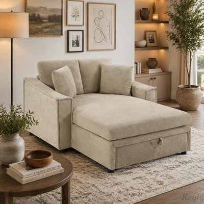 Chaise longue avec assise profonde, rangement dissimulé et coussins
