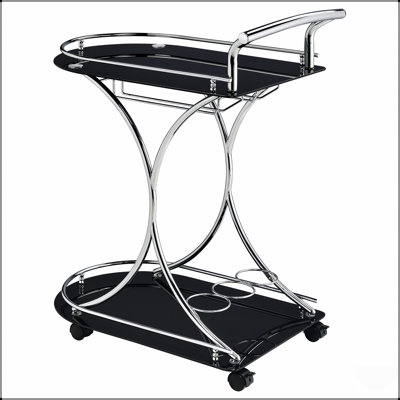 Chariot-bar en métal à 2 niveaux avec roulettes à roulement doux Allen, pour un divertissement à la maison moderne et élégant