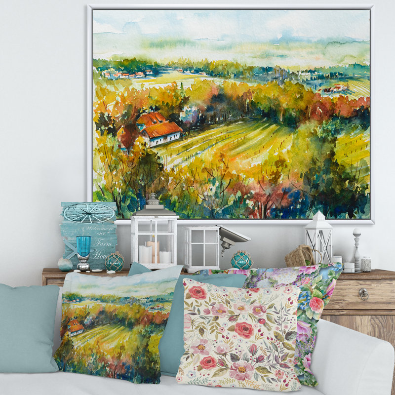 Paysage d'automne champêtre - Peinture sur toile, H 30 po x l 40 po x p 1 po, Toile blanche encadrée