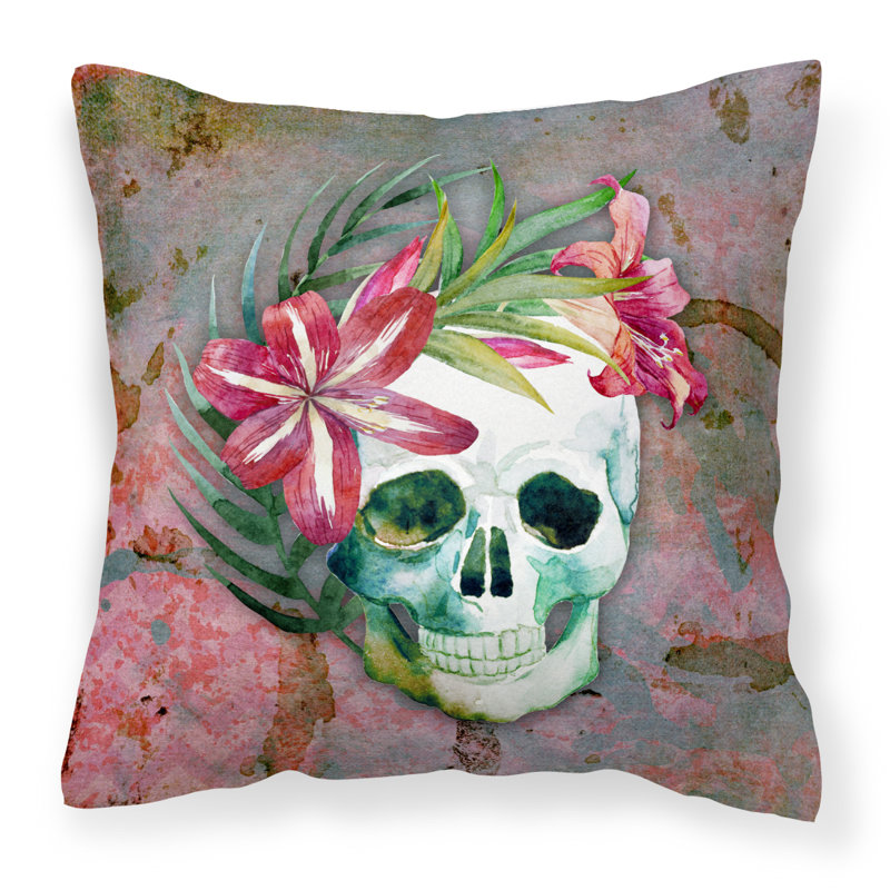 Coussin intérieur/extérieur à fleurs crâne, 18 po x 18 po
