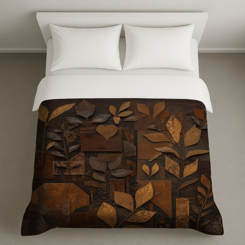 Housses de couette à motif de feuilles brunes, Grand lit