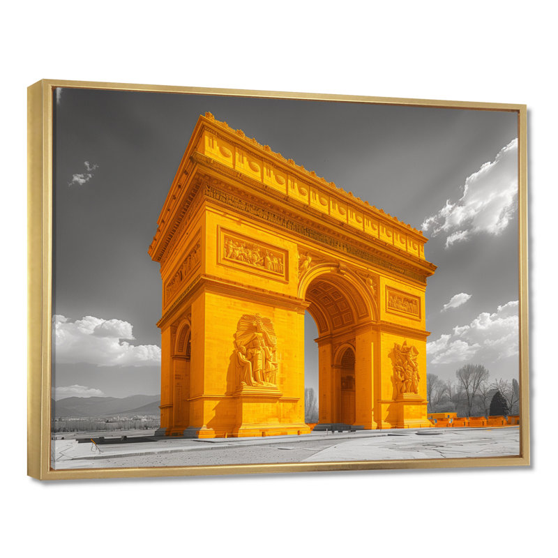 Décoration murale en pierre jaune et gris Monument Arc De Triomphe, Toile tendue, H 24 po x l 32 po