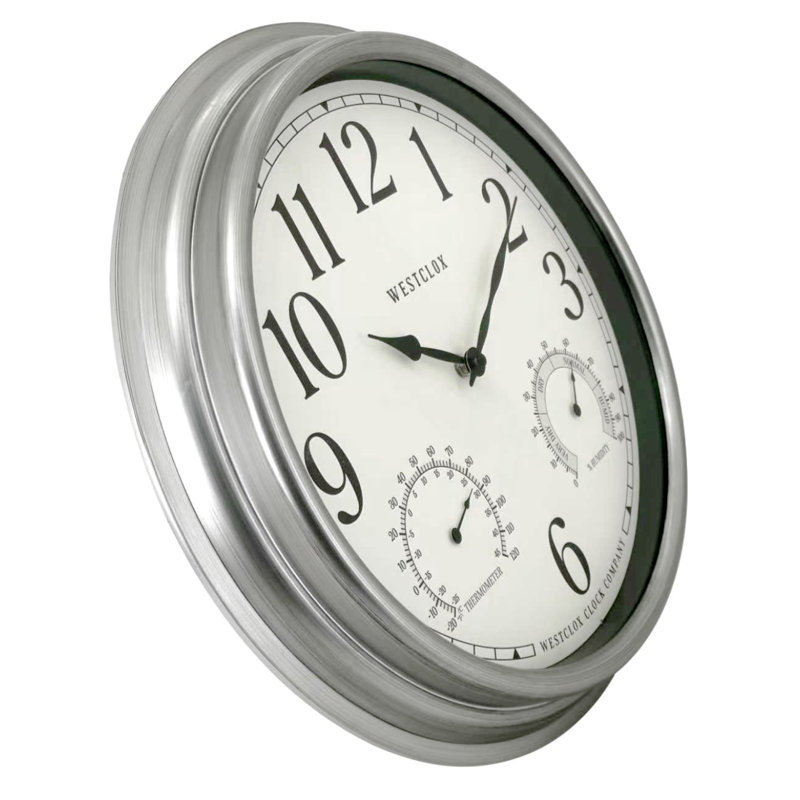 16" INDOOR/OUTDOOR WALL CLOCK, SILVER FINISH