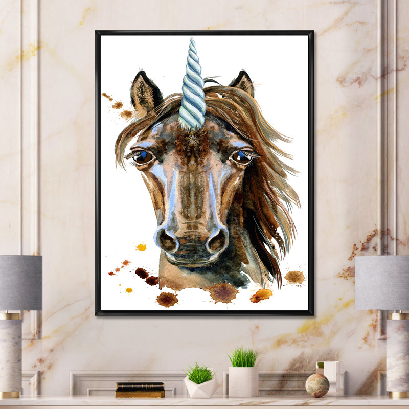 Portrait d'une licorne - reproduction sur toile, H 40 po x l 30 po, Cadre flottant noir