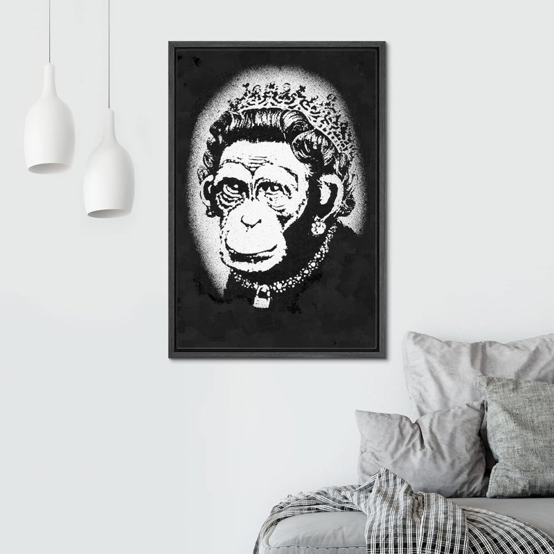 «Banksy Monkey Queen», impression de graffiti et art populaire célèbre Pop Art moderne urbain multicolore - impression