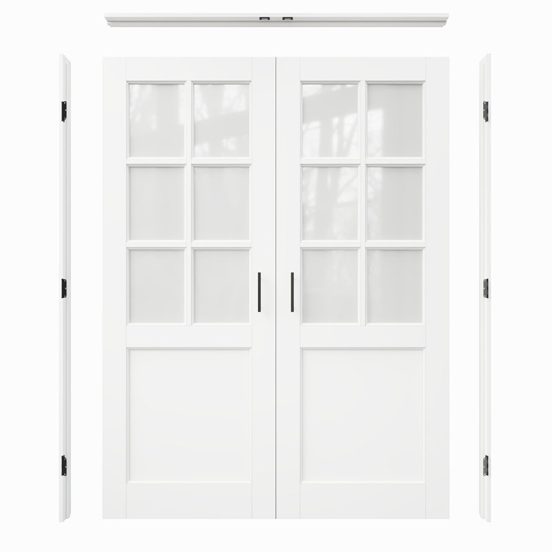 Porte intérieure à 6 carreaux en verre dépoli, portes françaises en MDF CARB P2 et verre trempé SGCC, cadre et quincaillerie noir mat inclus (loquets à bille, charnières et poignées), préfinie et imperméable, idéale pour garde-manger, chambre, salle de bain et placard, teinture facile à appliquer soi-même, 142 x 203 cm