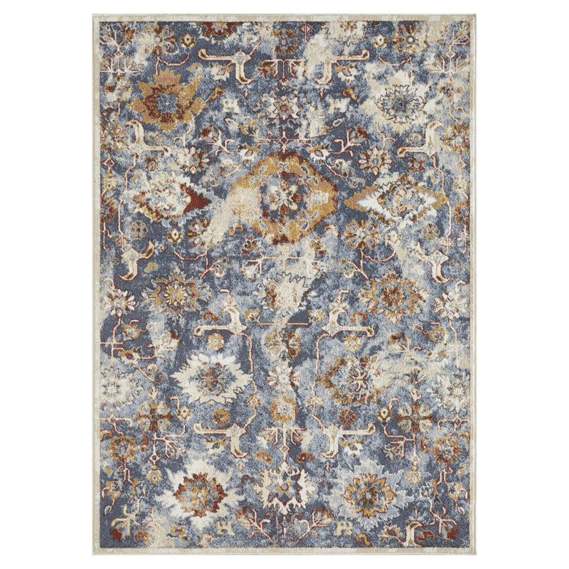 Tapis bleu abstrait en polypropylène tissé à la main Raashi, Rectangle 4 pi x 6 pi