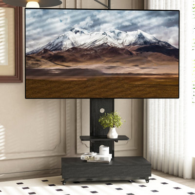 Chariot de télévision mobile de 32 à 75 pouces avec tiroir à tirer et roues verrouillables, support noir pour le salon, les bureaux de la chambre à coucher, + 30 tablettes réglables horizontales en métal, à gauche, à droite et à 10 verticales