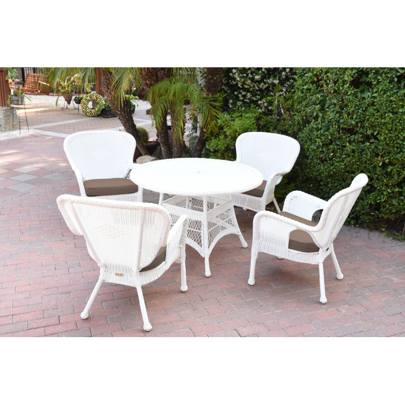 Batchelder 4 - Person Wicker Patio Dining Set with Round Table, Brown, White