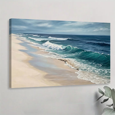 «Ocean Waves Crashing on Beach», peinture à l'huile sur toile hyperréaliste, art mural