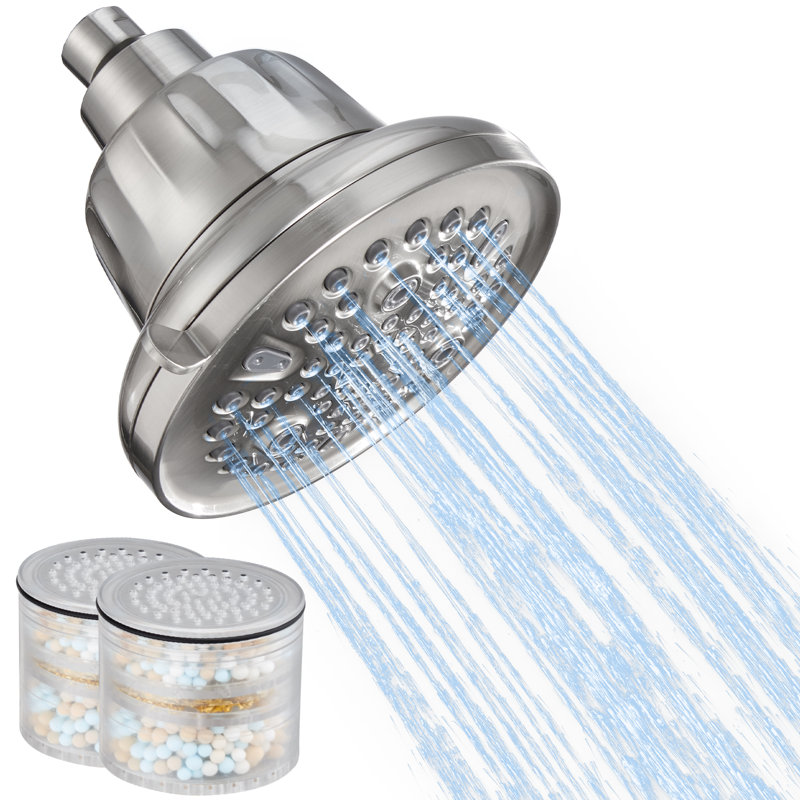 Pomme de douche filtrée, 7 modes de jet et pomme de douche à pluie 5,5 po 2,5 GPM noir mat, Nickel brossé