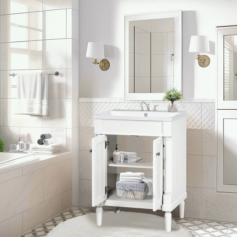 Pollark 24'' Single Bathroom Vanity with Top, White, Silver
