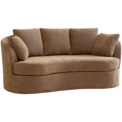 Canapé incurvé de 73,82 po de largeur, siège très profond en chenille moelleuse de luxe moderne, 4 coussins amovibles, convient aux petits espaces, salons, chambres à coucher, brun
