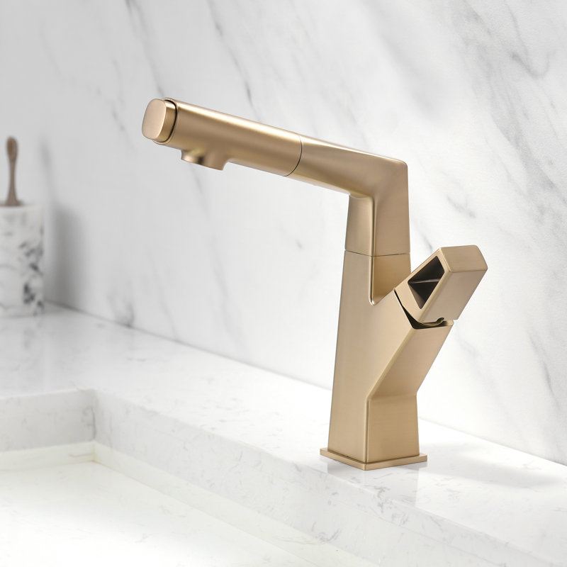 Pull Out Single Hole Bathroom Faucet, Gold