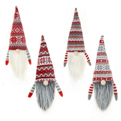 Lot de 4 housses de bouteille de vin en tissu tricoté, motif vieil homme sans visage et à longue barbe, pour la décoration de Noël.